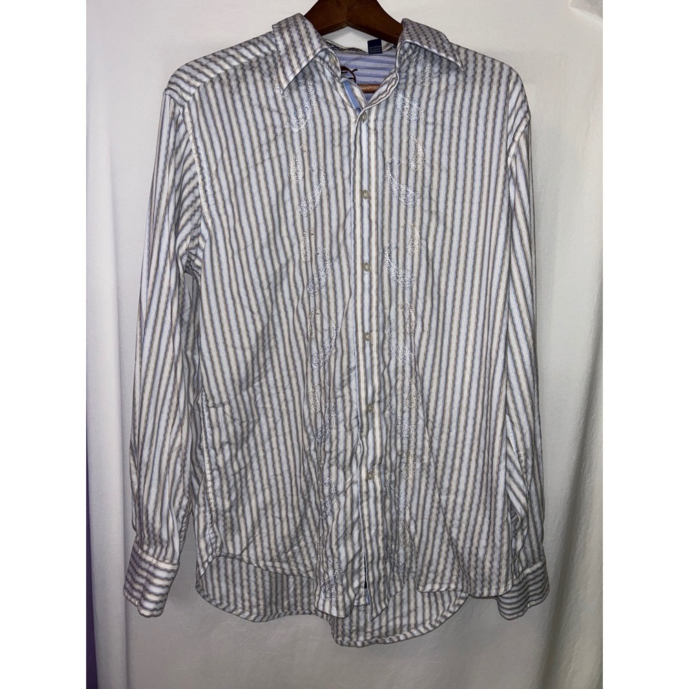 Robert‎ Graham Striped Button Down Shirt Men's Embroidery Casual Pattern Medium